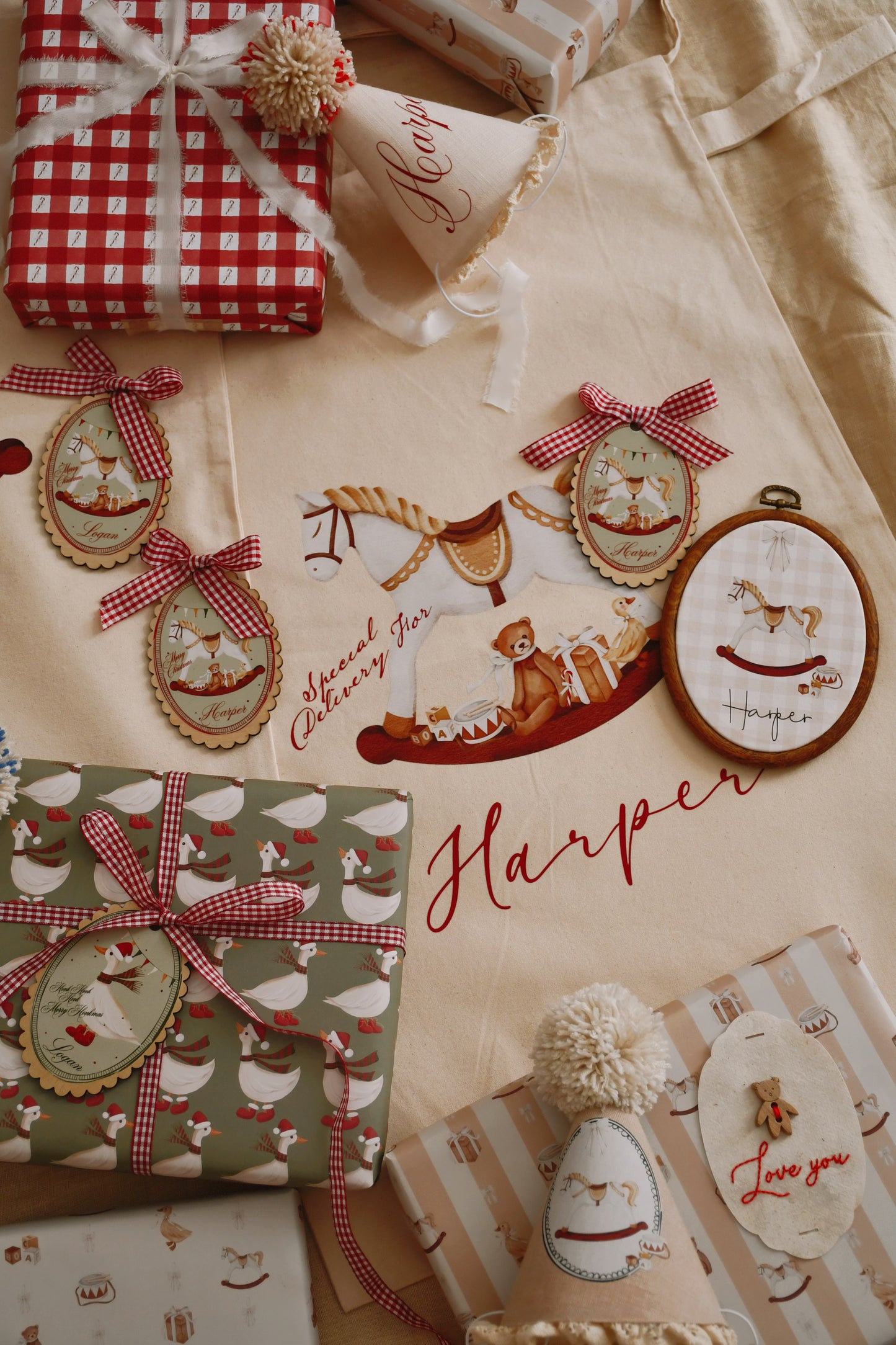 Christmas Rocking Horse Sacks Personalised
