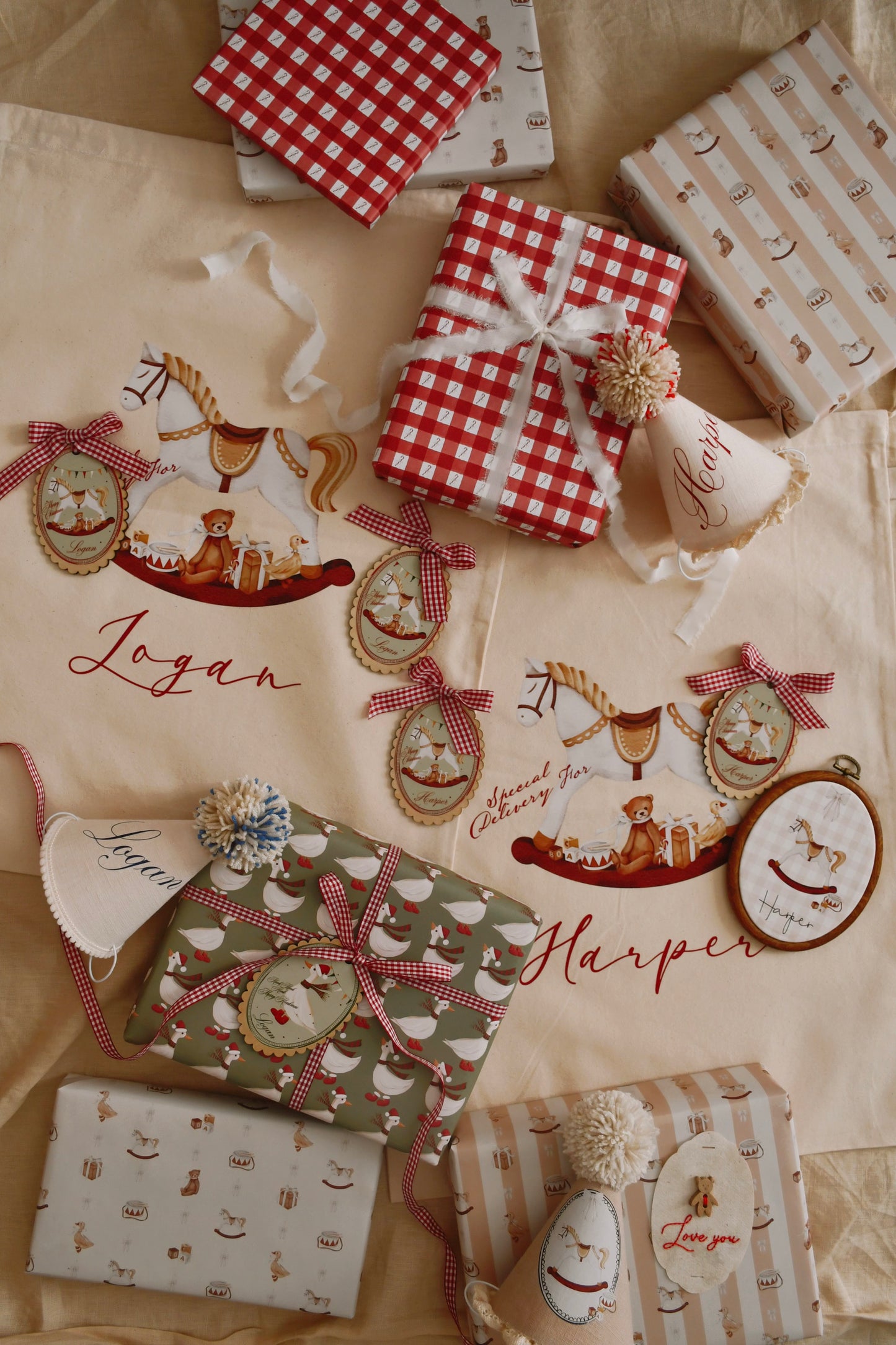Christmas Rocking Horse Sacks Personalised