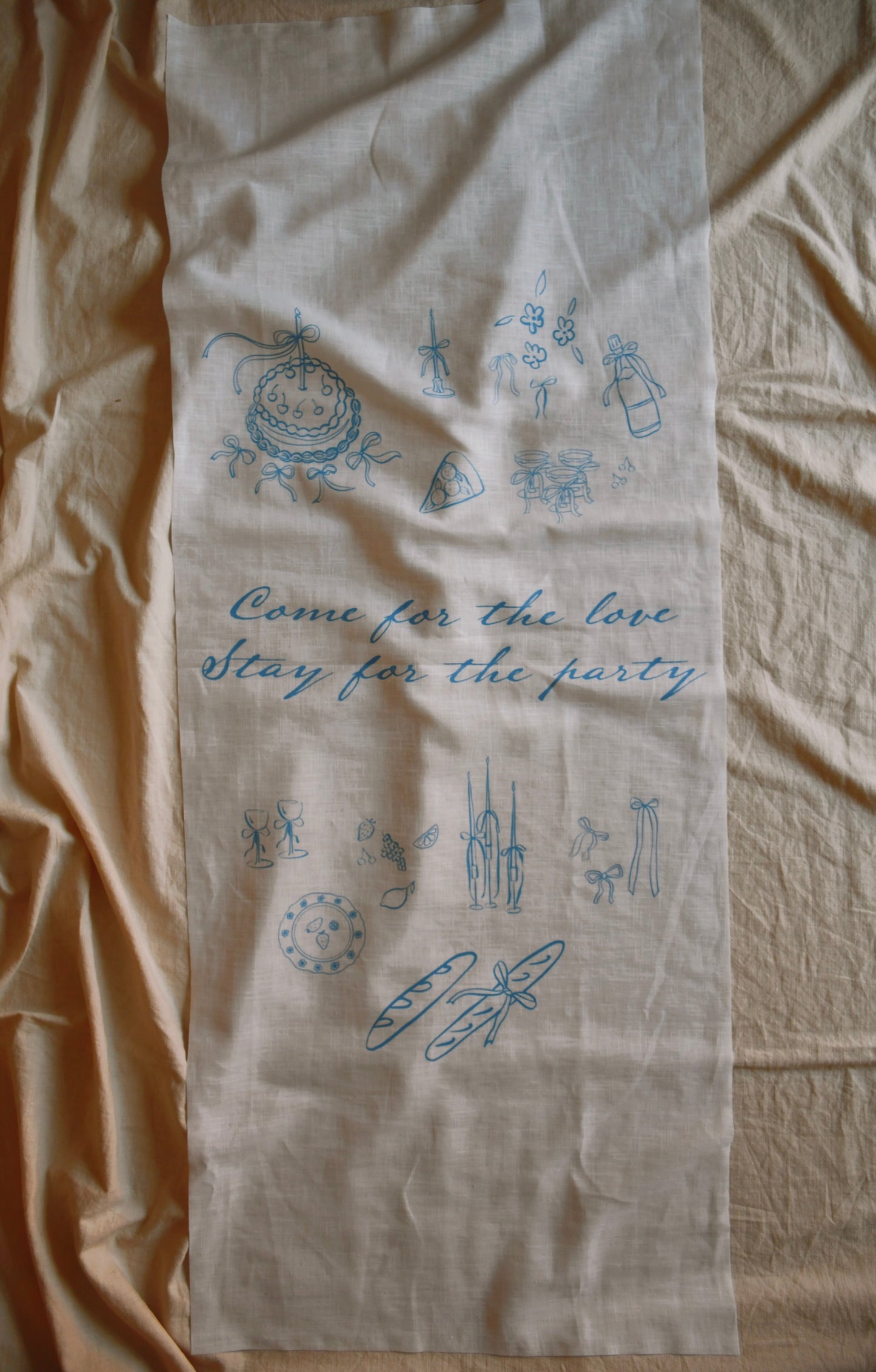 XL Linen Tapestry - Blue and White