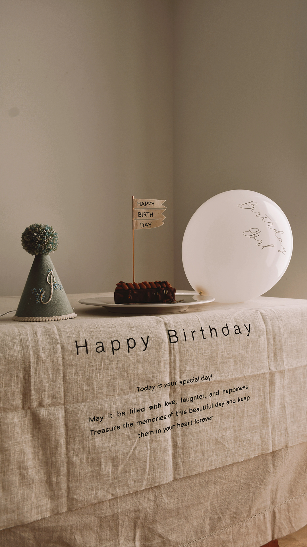 Happy Birthday - Linen Banner - Horizontal