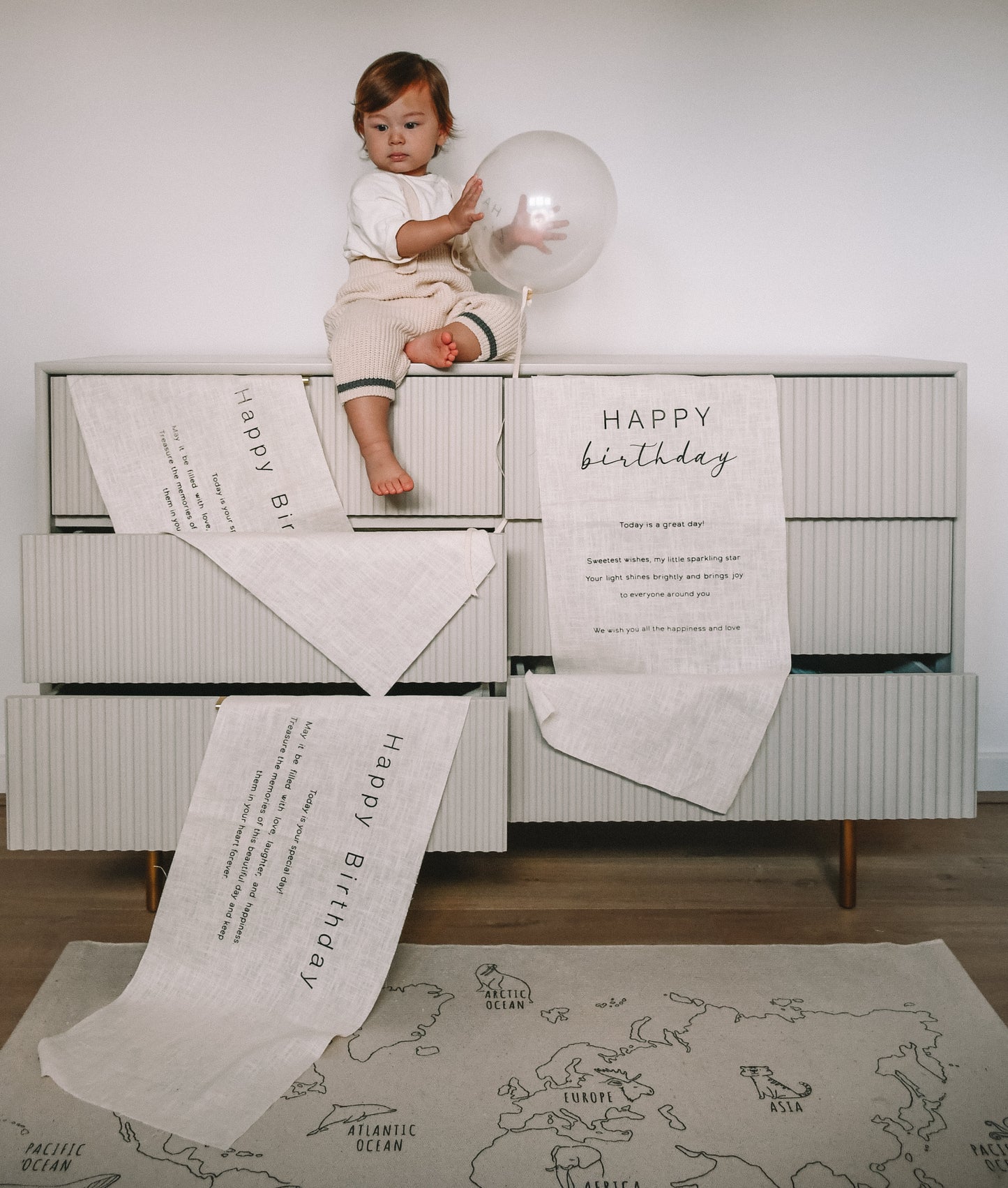 Happy Birthday - Linen Banner - Vertical