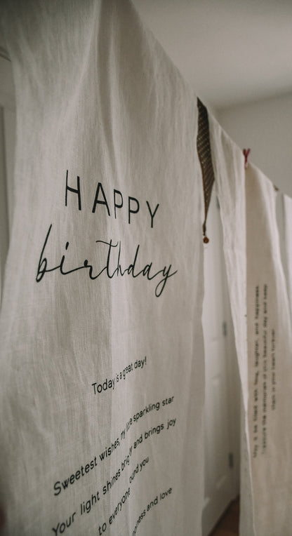 Happy Birthday - Linen Banner - Vertical