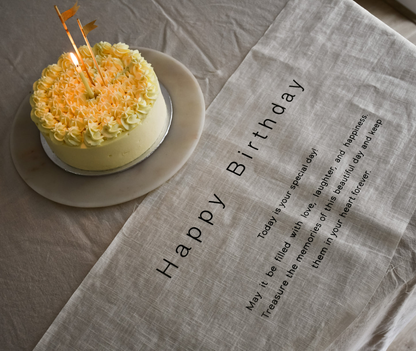 Happy Birthday - Linen Banner - Horizontal