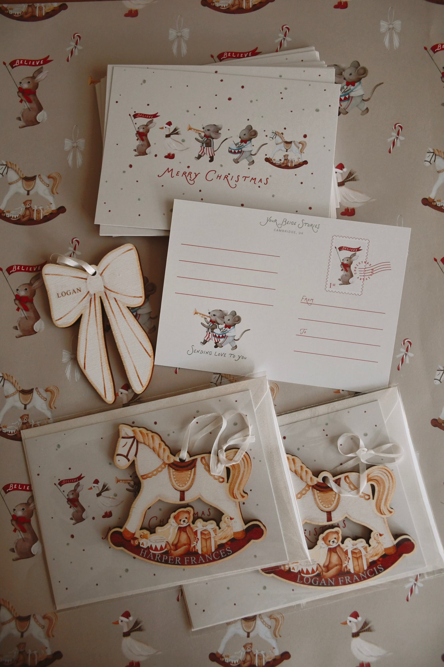 Christmas Tree Ornaments with Postcard