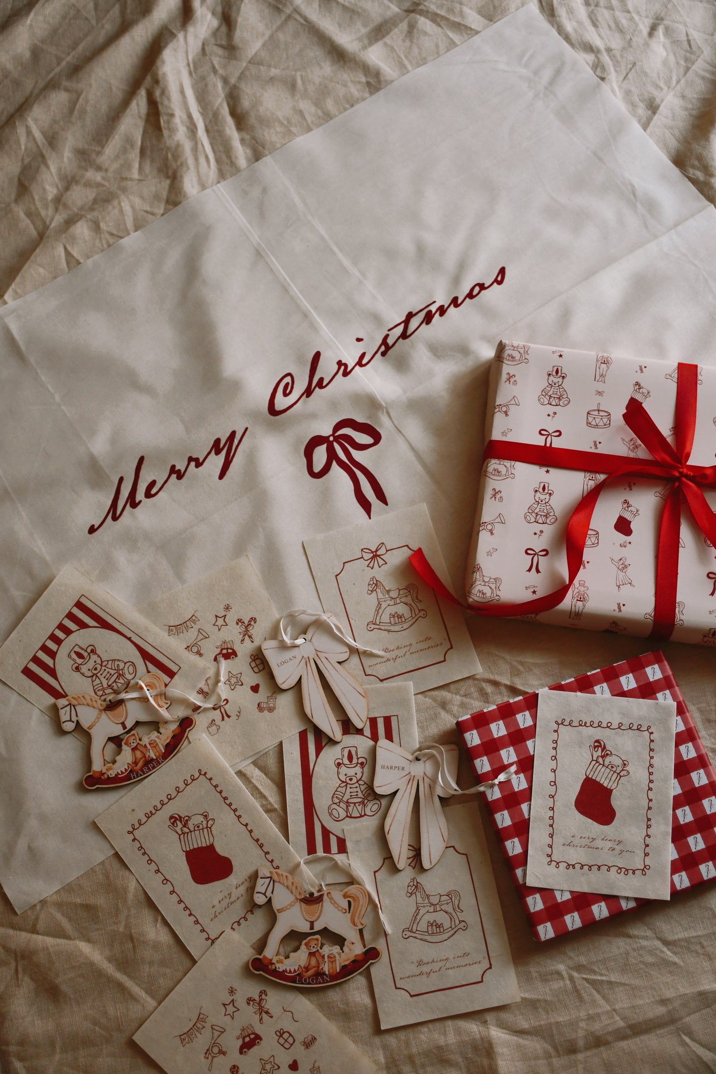 Whimsical Red Christmas Cards - Set of 4