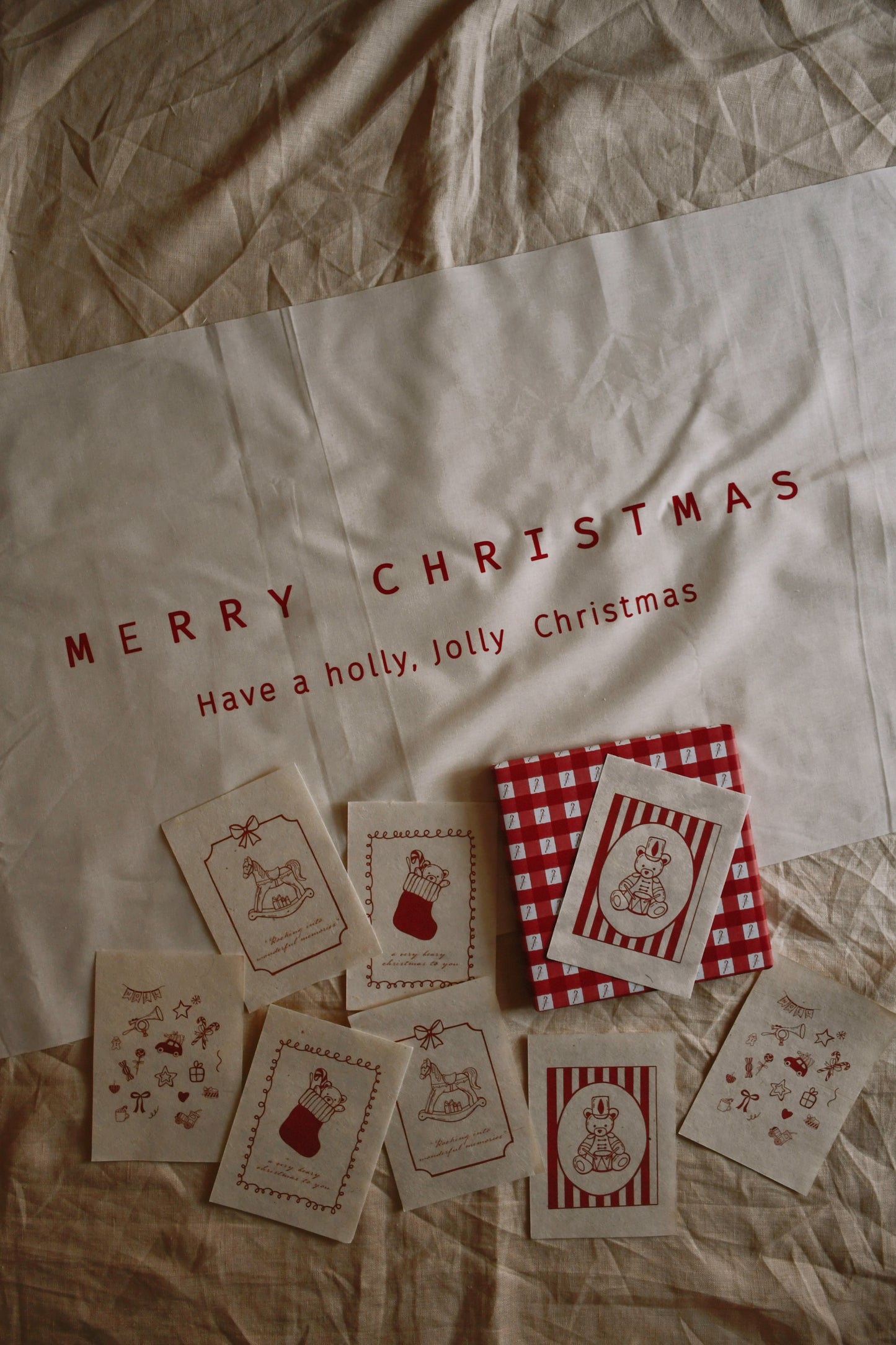 Whimsical Red Christmas Cards - Set of 4