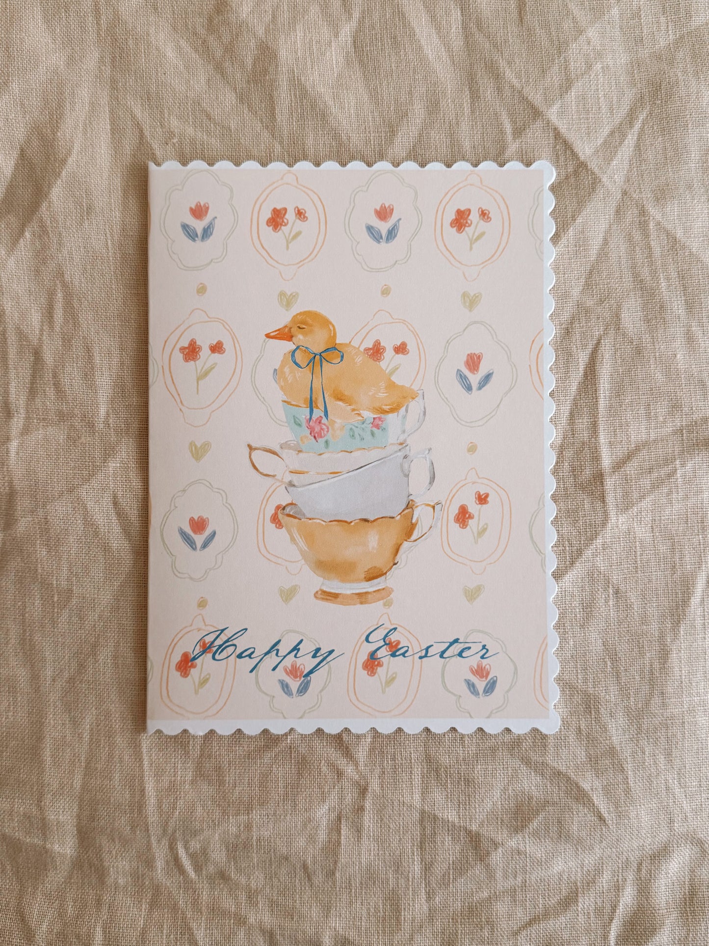 Scalloped Card - Chick Tea Cups