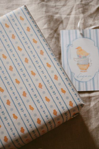 Wrapping paper - Chicks and blue flowers