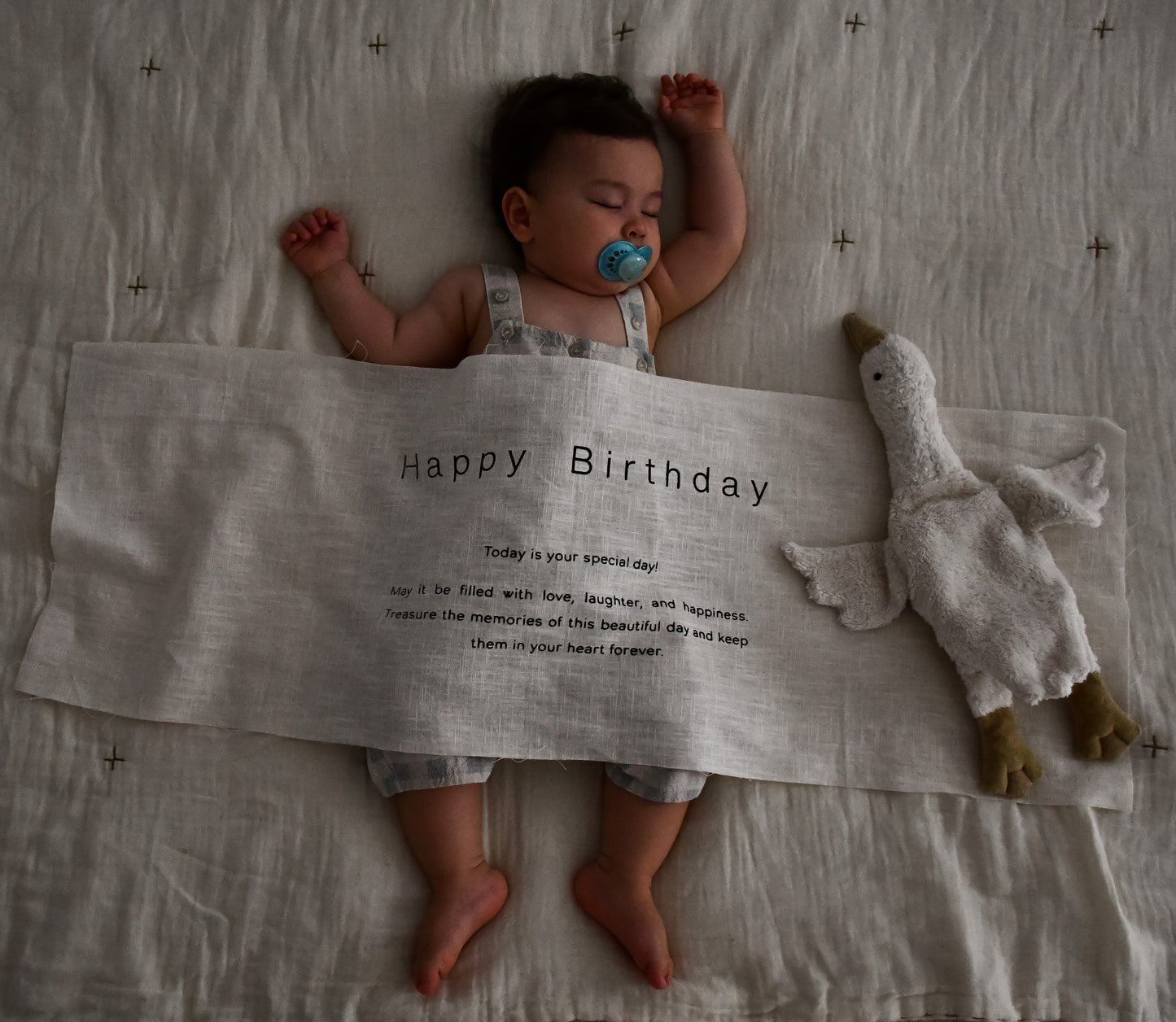 Happy Birthday - Linen Banner - Horizontal